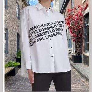 KARL LAGERFELD Women's Long Sleeve Angled Logo Blouse NEW